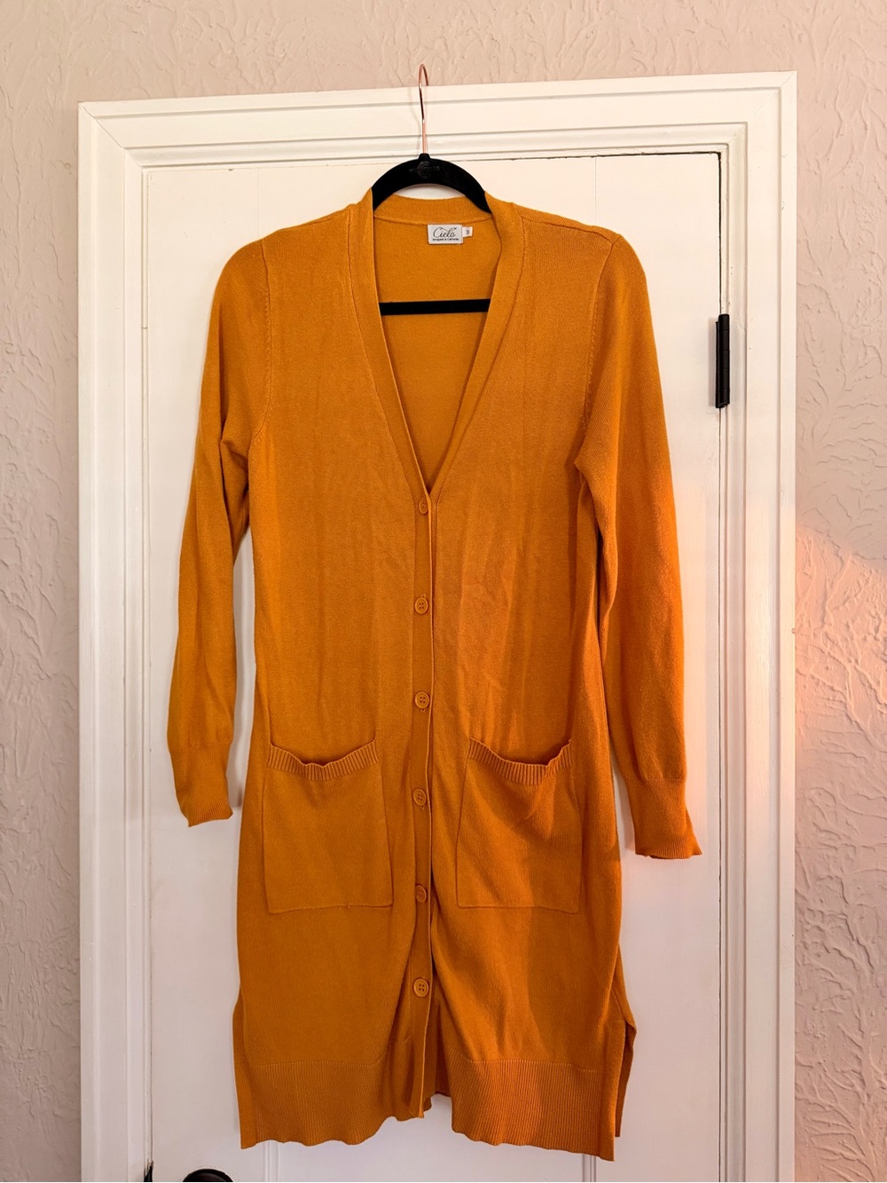Cielo Long Button-Front Cardigan Sweater - Mustard